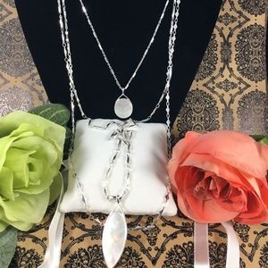 3 Strand Silver-tone fancy chain with 2 pendant